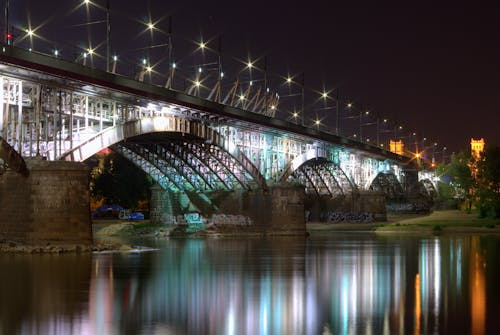 бесплатная Мост возле водоема ночью Стоковое фото