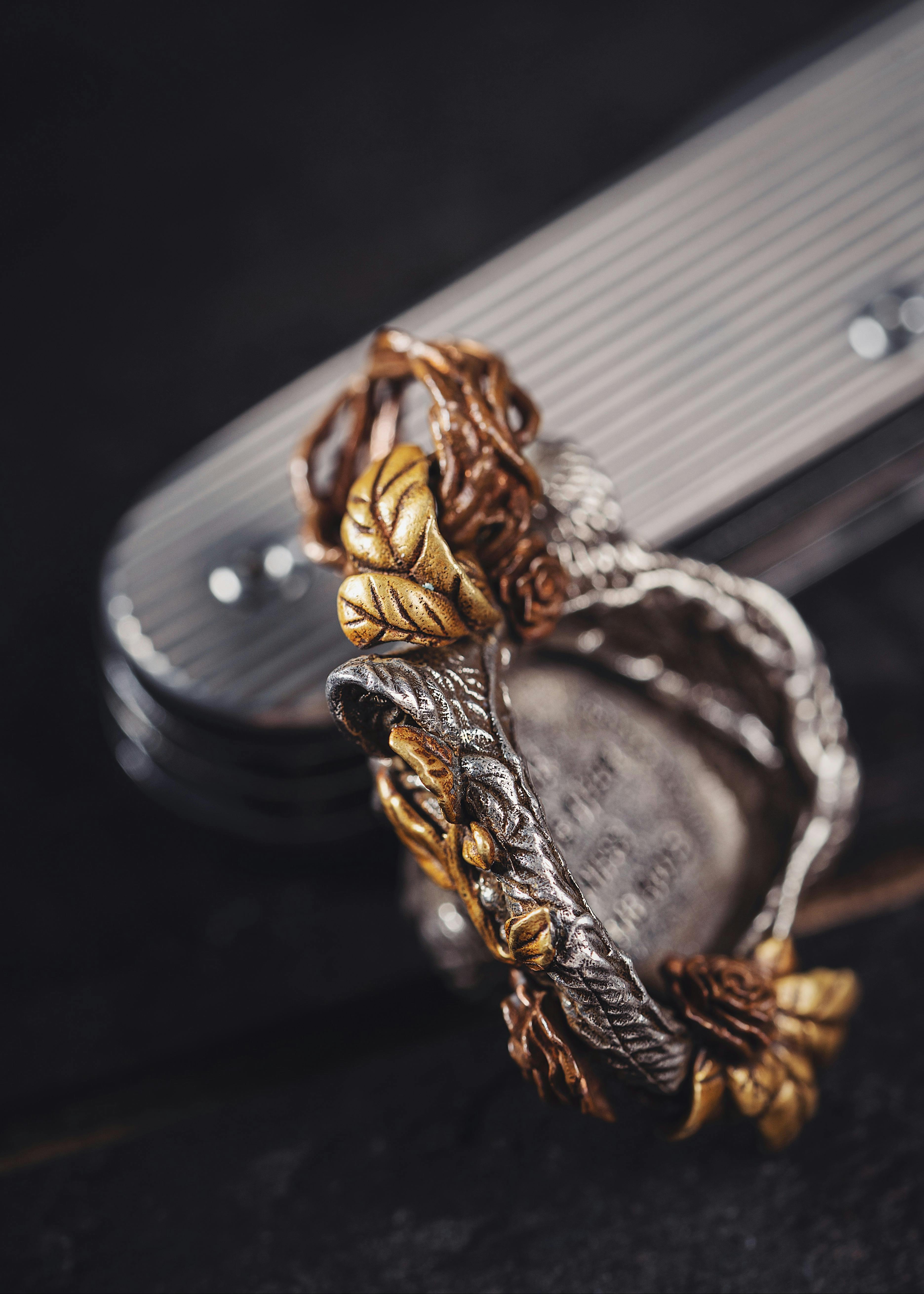 closeup of gold and silver ring