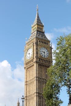 伦敦晴空下的大本钟特写