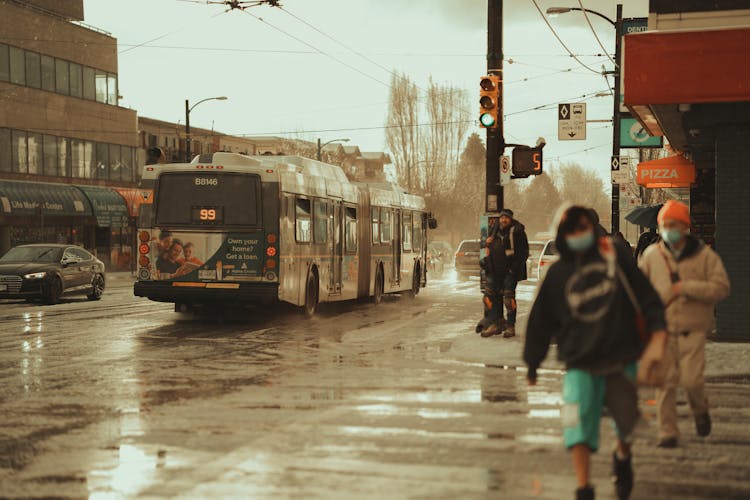 Bus On A Street During Rain 