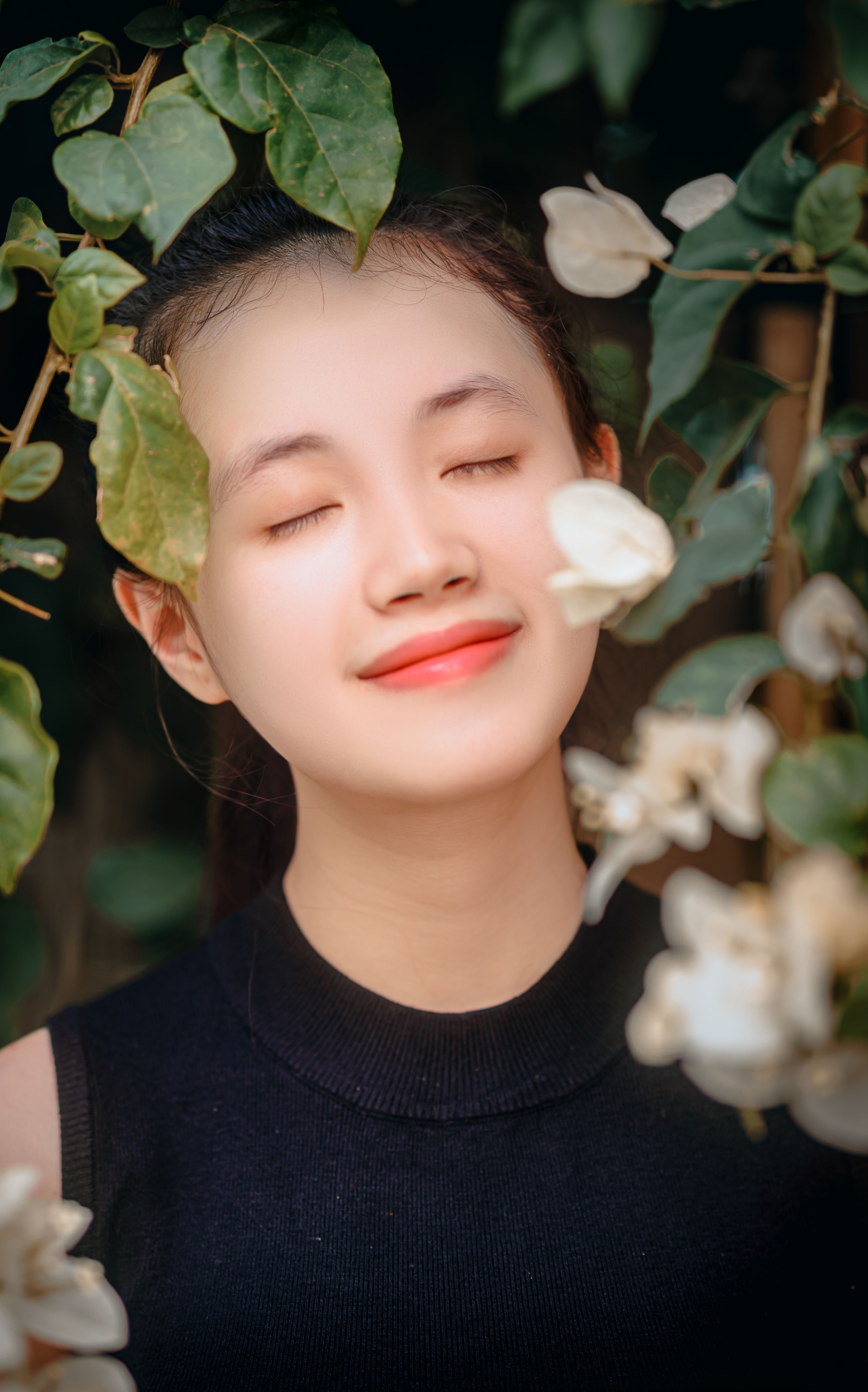 Two Smiling Girls With Their Eyes Closed Free Stock Photo two-smiling-girls-with-their-eyes-closed-free-stock-photo