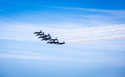 Seven Fighter Jets in Flight
