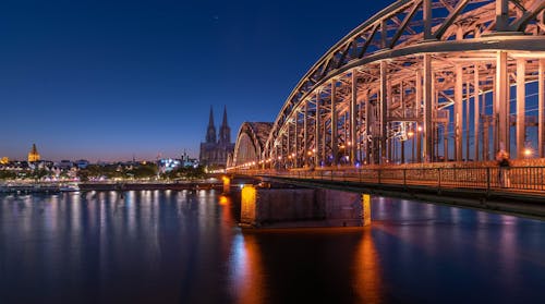 Hohenzollern Bridge across the River Rhine and the Cologne Cathedral in the Background, Cologne, Germany 