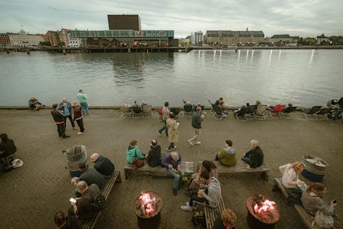 Free People on Promenade in Town Stock Photo