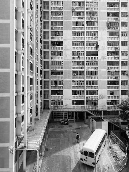 Základová fotografie zdarma na téma černobílý, exteriér budovy, fasáda