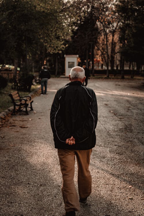 Elderly Man Walking in a Park 