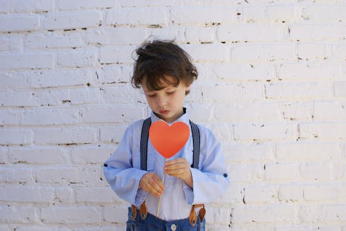 Free Photo of Boy Holding Heart-shape Paper on Stick Stock Photo