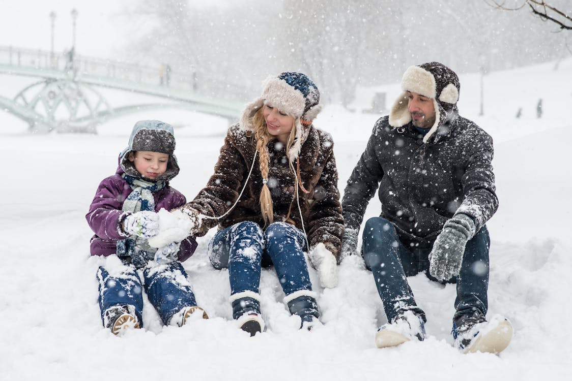 resolution 1 spend more time with family and friends. family playing in the snow