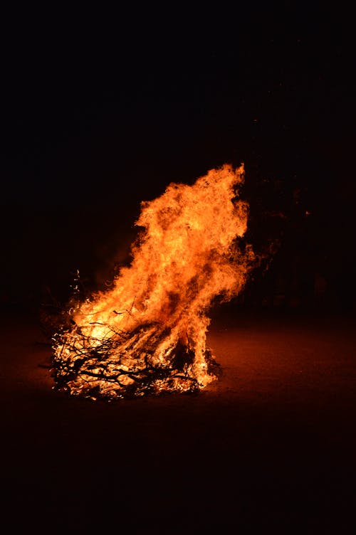 A Large Bonfire at Night 