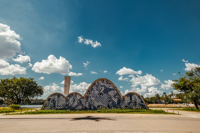 Captivating view of Pampulha Church in Belo Horizonte, showcasing modern architecture under a vibrant blue sky.
