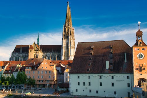 The Regensburg Cathedral seen from the Stone Bridge
