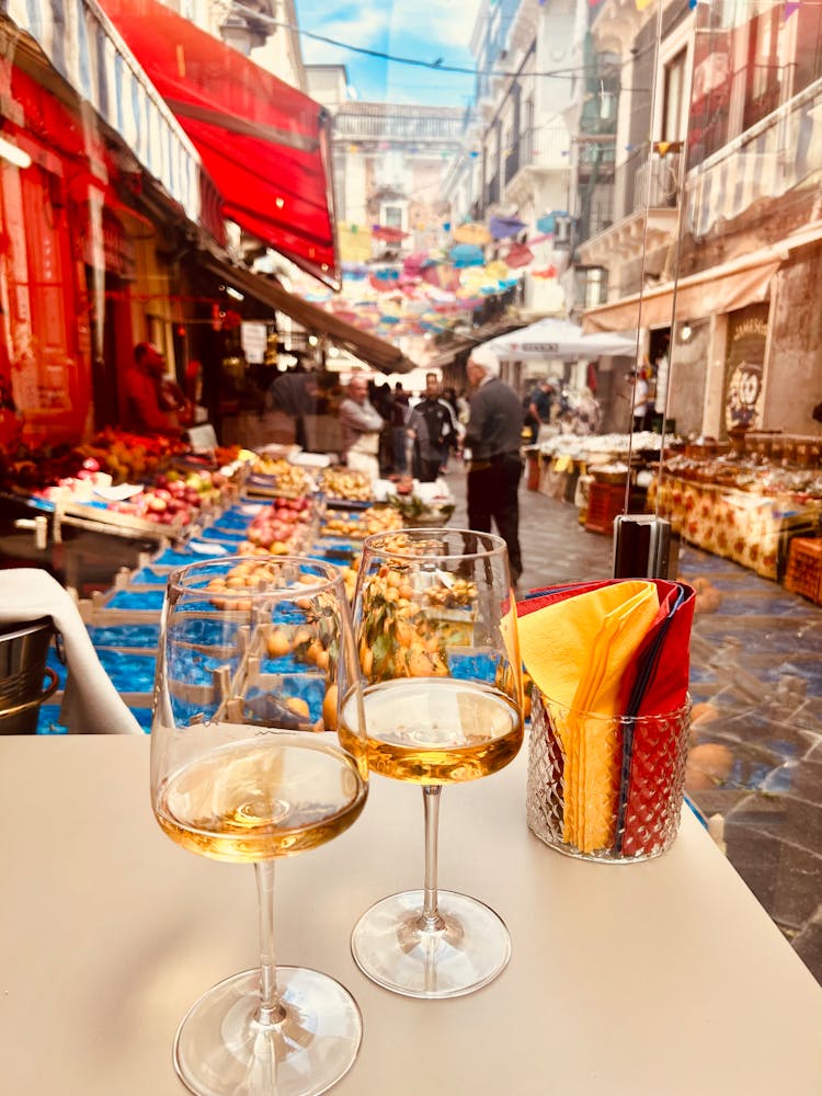 Glasses Of Alcohol On Bar Table 