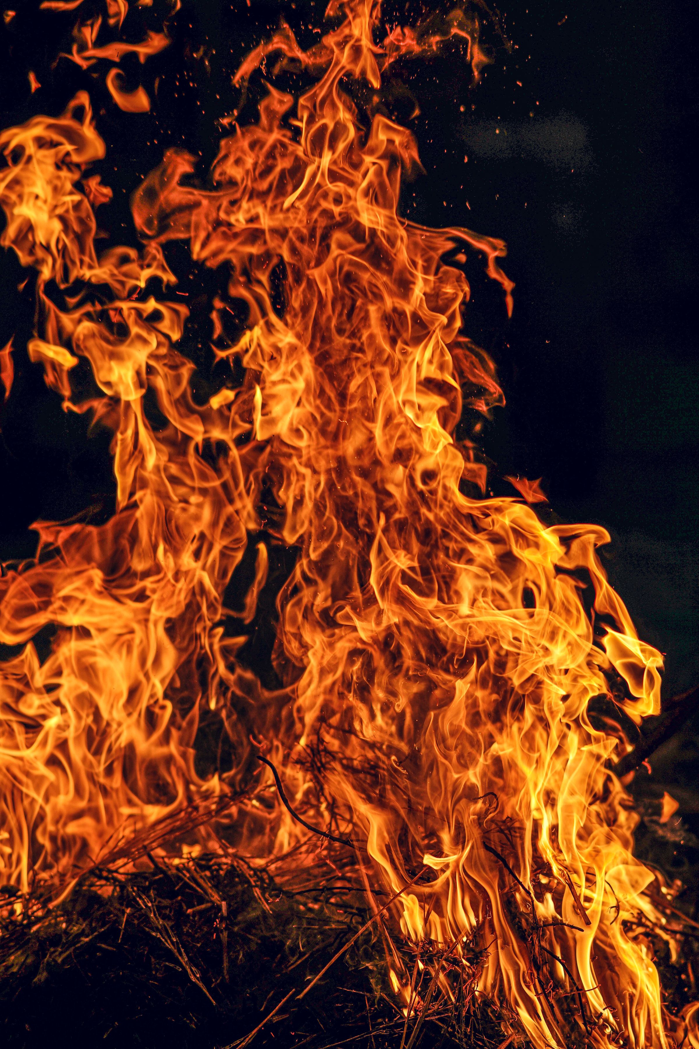Close-up of bonfire flames against the dark
