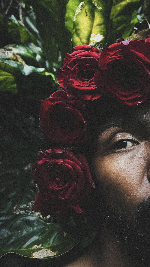 Close up of Man in Roses Wreath