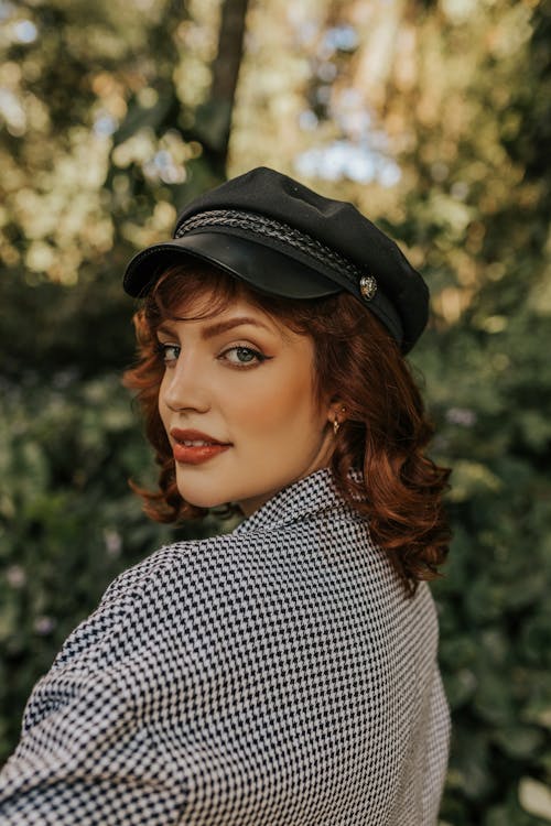 Portrait of Woman Wearing Leather Hat