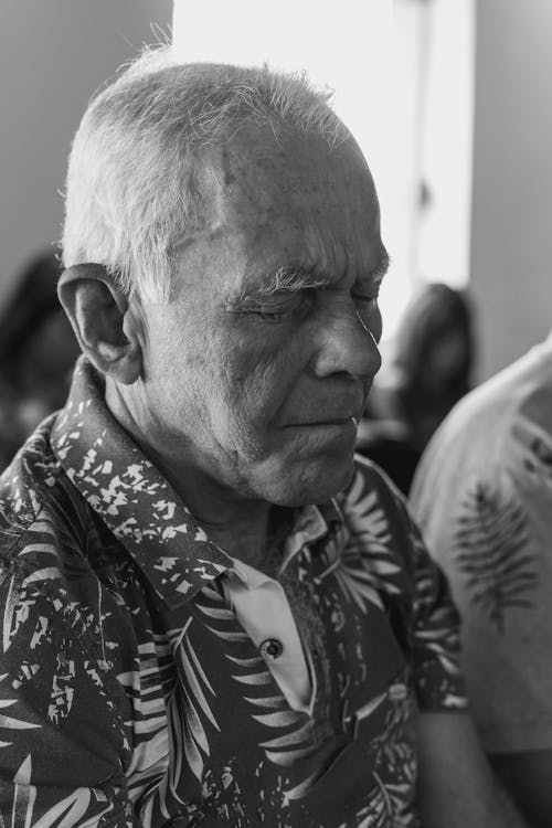 Elderly Man Face in Black and White