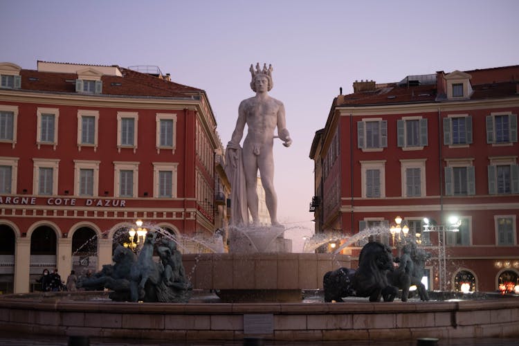 Fountain Du Soleil In Nice At Dusk