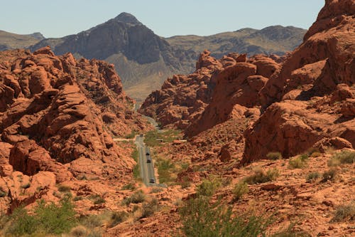 Road in Canyon between Rocks in Valley of Fire in USA