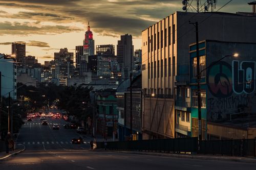 Free Stunning cityscape view at sunset showcasing urban life in a vibrant city. Stock Photo