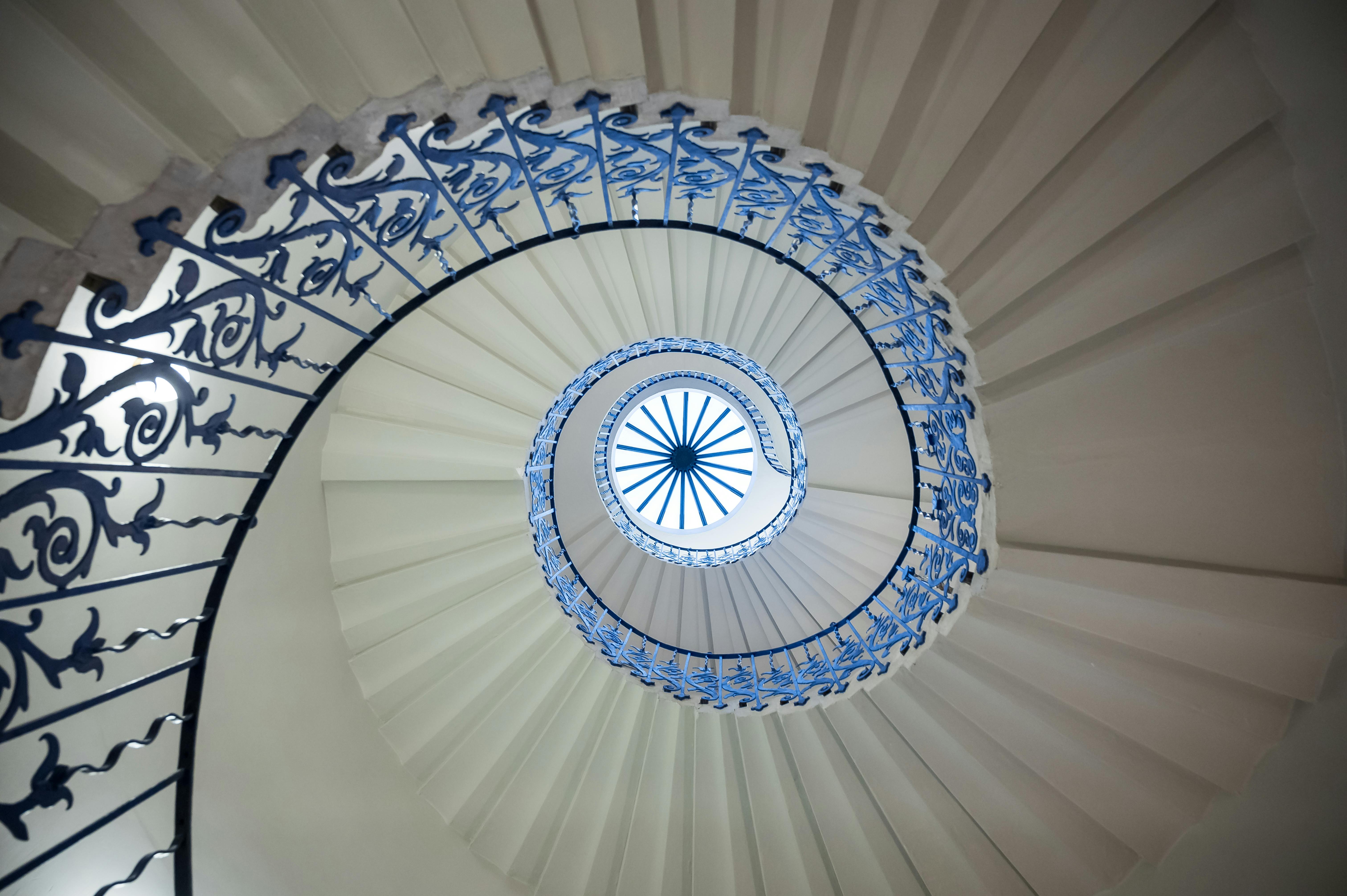 Spiral Staircase with Blue Railing · Free Stock Photo