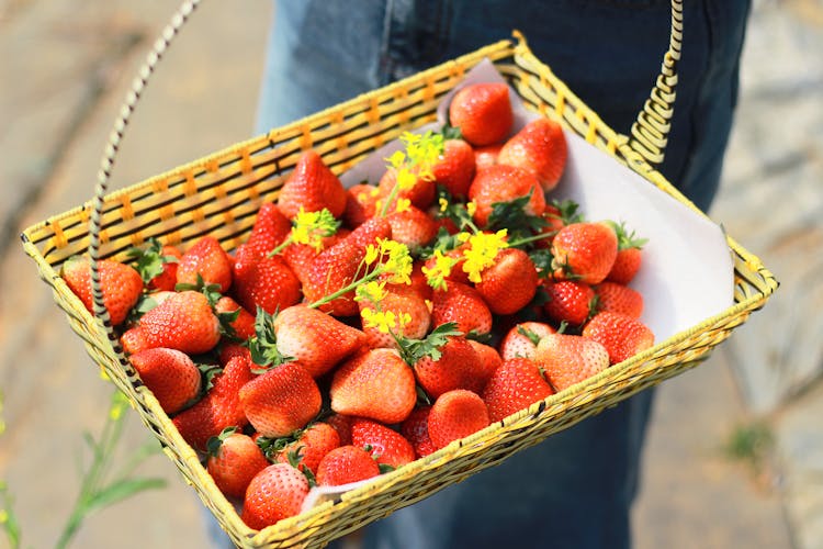 A Basket With Strawberries