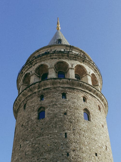 Low Angle Shot of the Galata Tower in Istanbul, Turkey 