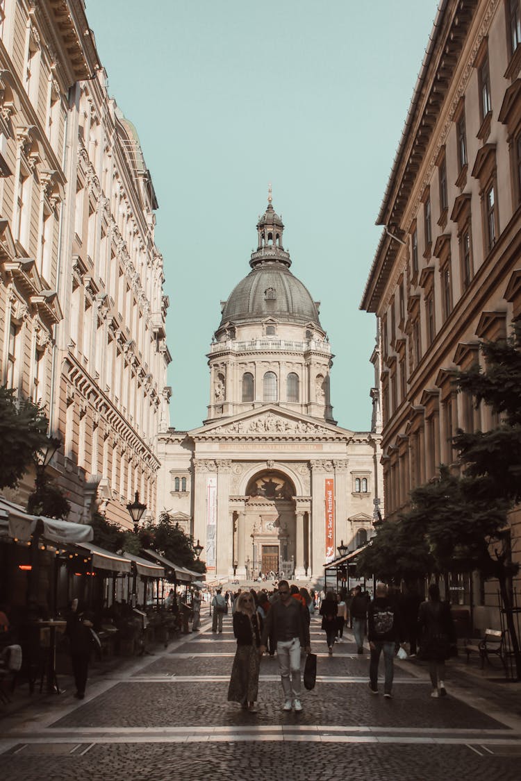 Cobblestone Promenade Leading To The Basilica Of St. Stefan In Budapest