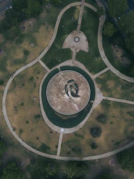 Captivating aerial shot of the Tierra sculpture in a park in Buenos Aires, Argentina.