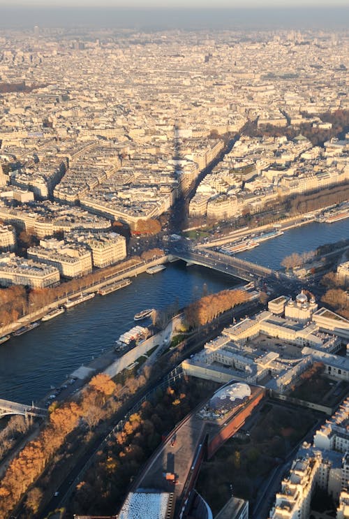View of Paris and Seine River from the Eiffel Tower, Paris, France 