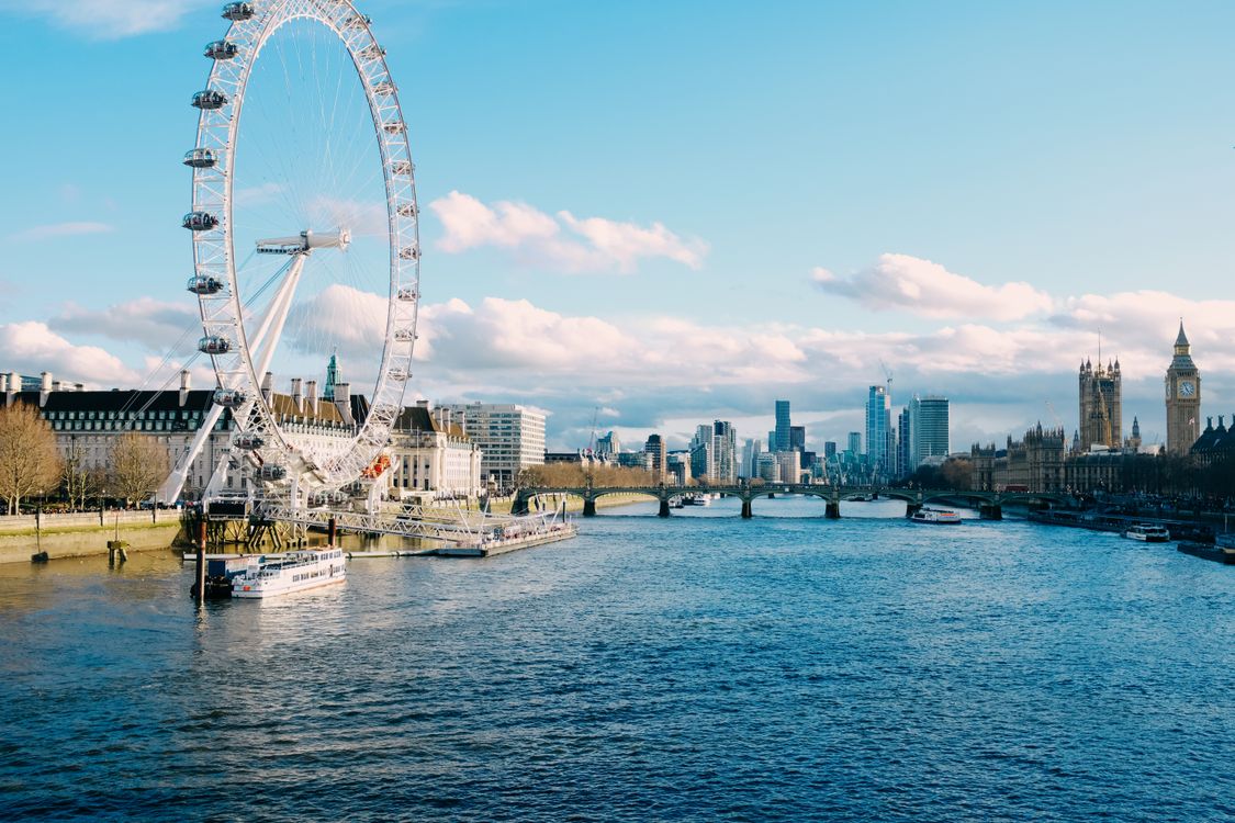 Thames View Text Panoramic View of London Eye and Thames River · Free Stock Photo