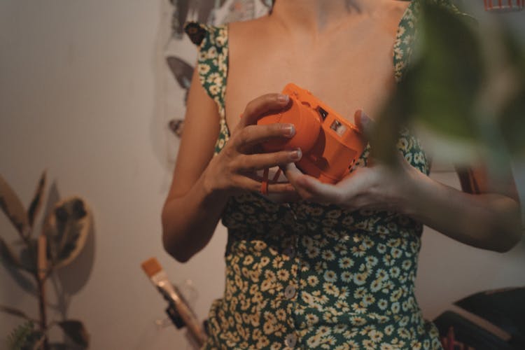 Woman Hands Holding Vintage Camera