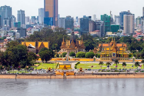 View of the Royal Palace and Skyscrapers in Phnom Penh, Cambodia 