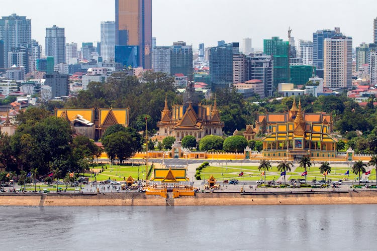 View Of The Royal Palace And Skyscrapers In Phnom Penh, Cambodia 