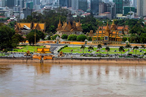 View of the Royal Palace and Skyscrapers in Phnom Penh, Cambodia