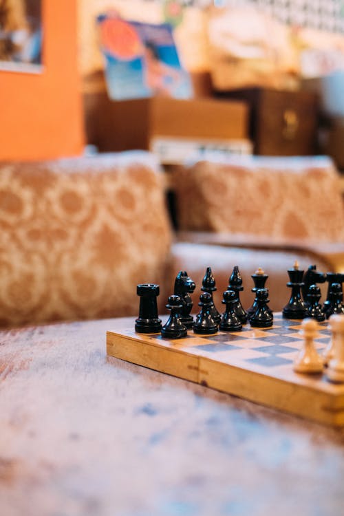 Close-up of a Chessboard on a Table 