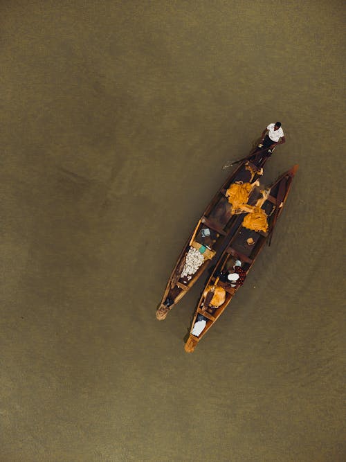 Aerial View of Fishing Boats on the River