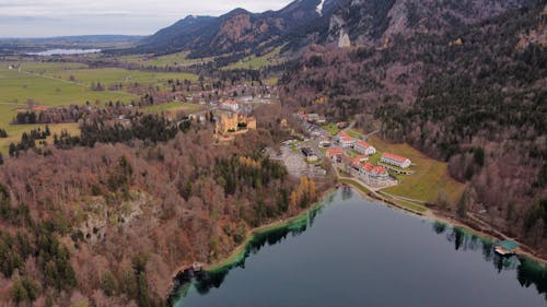 Aerial View of Schwangau Village on the Alpsee Lake in Germany