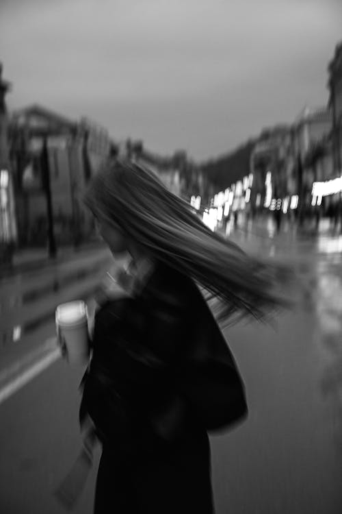 Blurred Woman on Street in Black and White