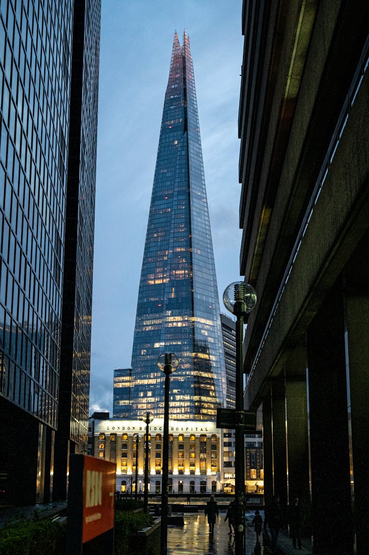 The Shard Seen Between Buildings In London, England 