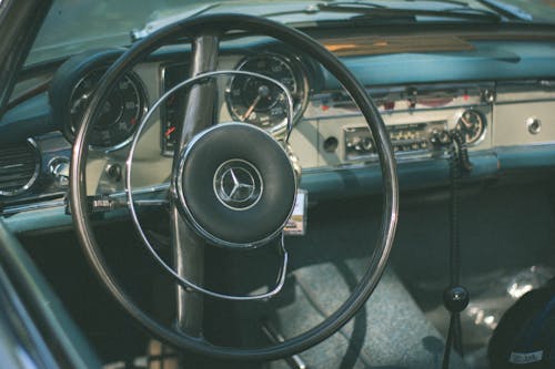 Steering Wheel in Vintage Mercedes Car