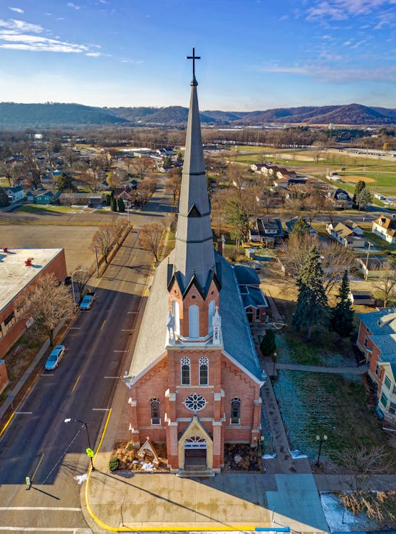 Aerial View of Brown and Gray Concrete Church