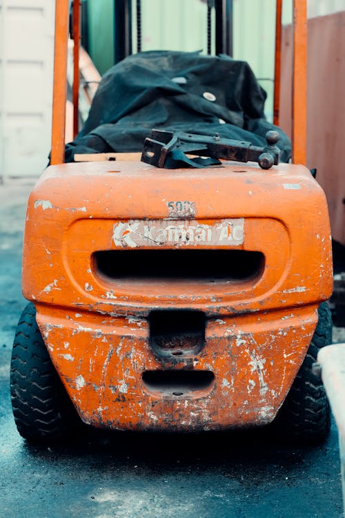 Back of Orange Forklift