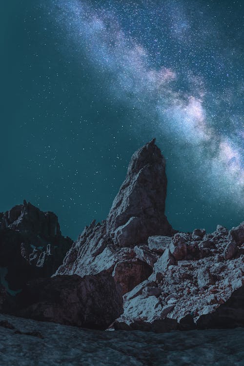 Brown Monolith Under Teal and Gray Milky Way