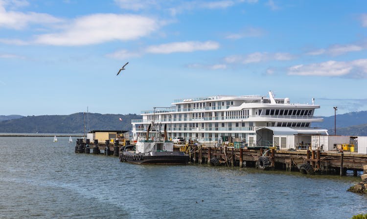 A Large Cruise Ship In The Port 