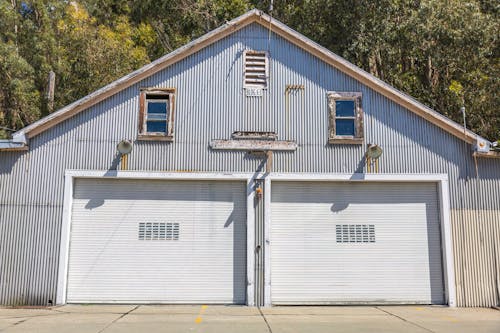 Sunlit Building with Garage Doors