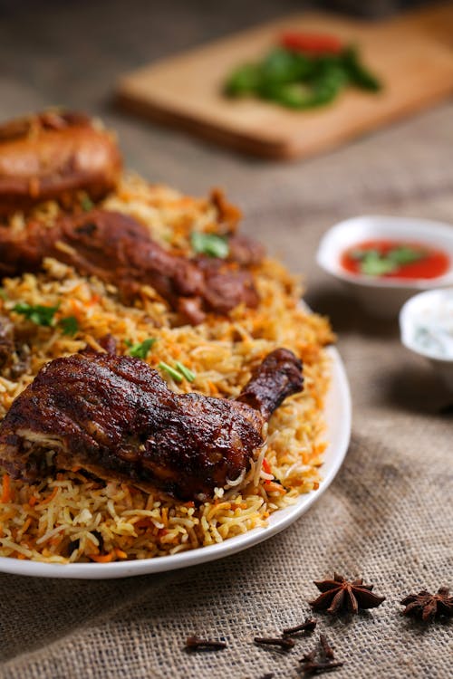 Plate of Rice and Cooked Meat