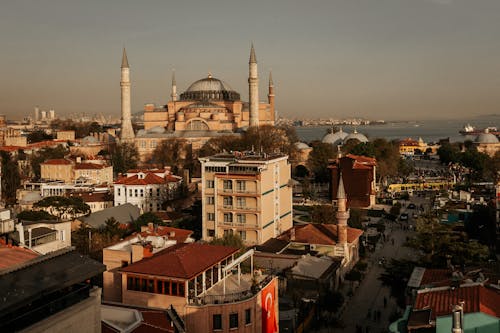 Hagia Sophia over Buildings on Coast in Istanbul