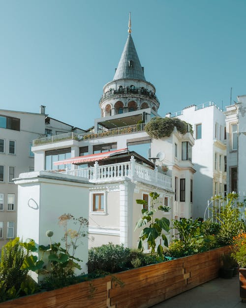Galata Tower behind Houses in Istanbul