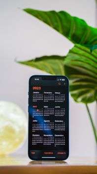 A smartphone displaying the Los Angeles Rams game times on a digital calendar app.