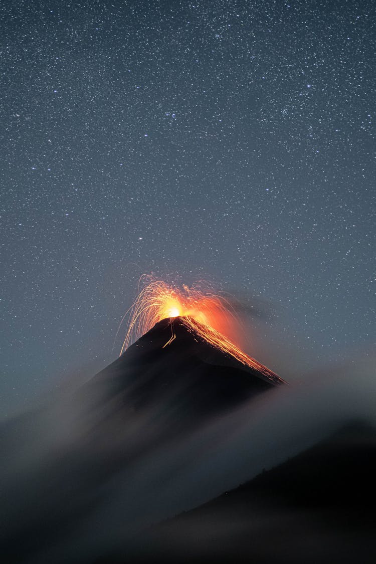 Volcano Eruption At Night